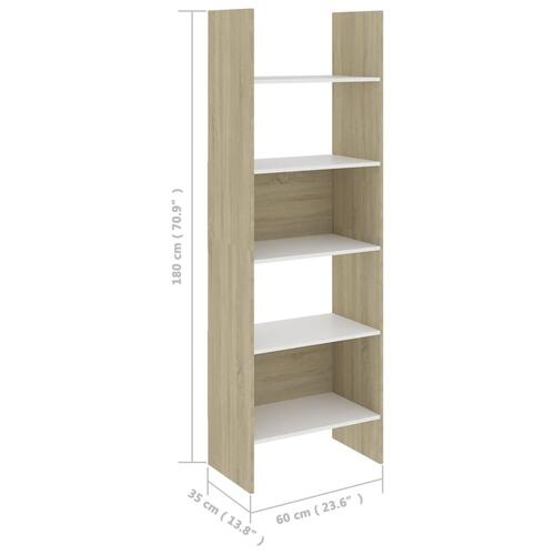 Bogreol 60x35x180 cm konstrueret træ hvid og sonoma-eg