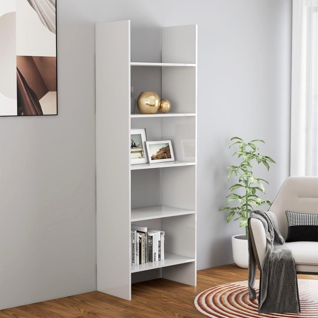 Bogreol 60x35x180 cm konstrueret træ hvid højglans