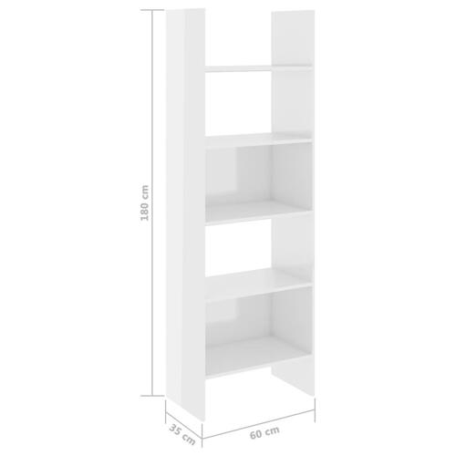 Bogreol 60x35x180 cm konstrueret træ hvid højglans