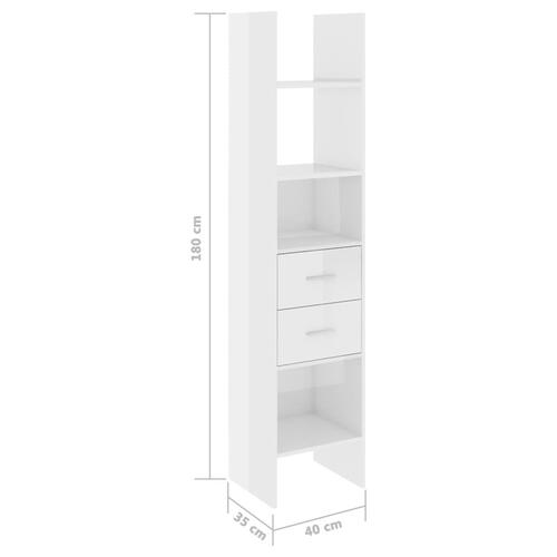 Bogreol 40x35x180 cm konstrueret træ hvid højglans