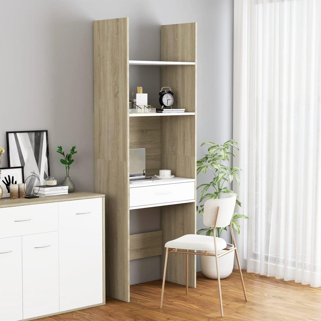 Bogreol 60x35x180 cm konstrueret træ hvid og sonoma-eg
