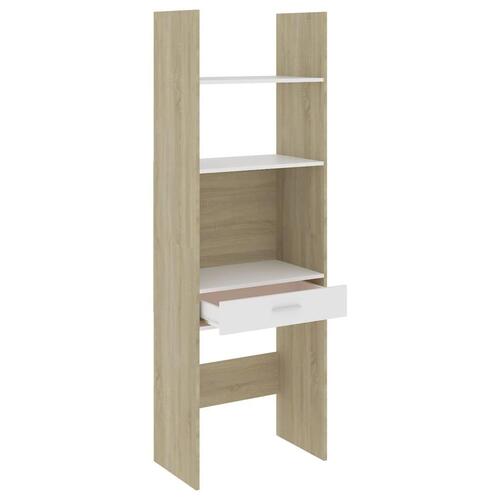 Bogskab 60x35x180 cm spånplade hvid og sonoma-eg