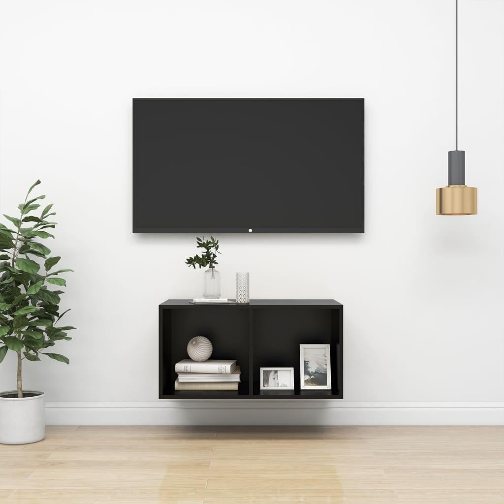 Væghængt tv-bord 37x37x72 cm konstrueret træ sort