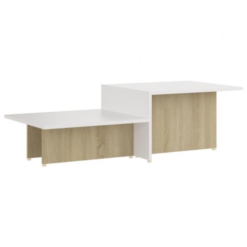 Sofabord 111,5x50x33 cm konstrueret træ hvid og sonoma-eg