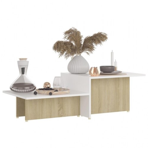 Sofabord 111,5x50x33 cm konstrueret træ hvid og sonoma-eg