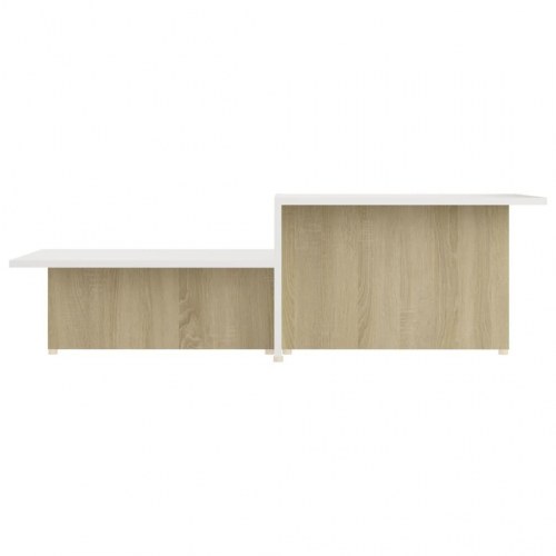 Sofabord 111,5x50x33 cm konstrueret træ hvid og sonoma-eg