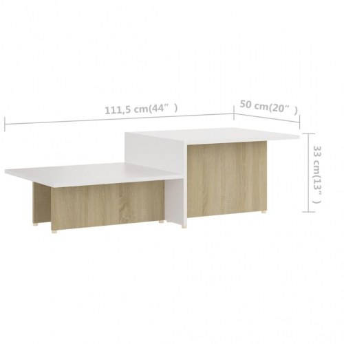 Sofabord 111,5x50x33 cm konstrueret træ hvid og sonoma-eg