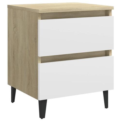 Sengeskab 40x35x50 cm konstrueret træ hvid og sonoma-eg