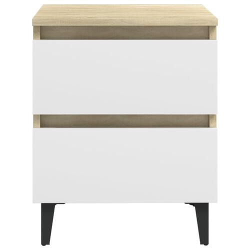 Sengeskab 40x35x50 cm konstrueret træ hvid og sonoma-eg