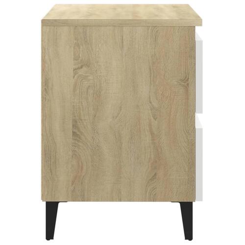 Sengeskab 40x35x50 cm konstrueret træ hvid og sonoma-eg