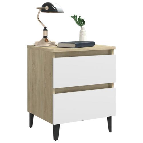 Sengeskab 2 stk. 40x35x50 cm konstrueret træ hvid og sonoma-eg