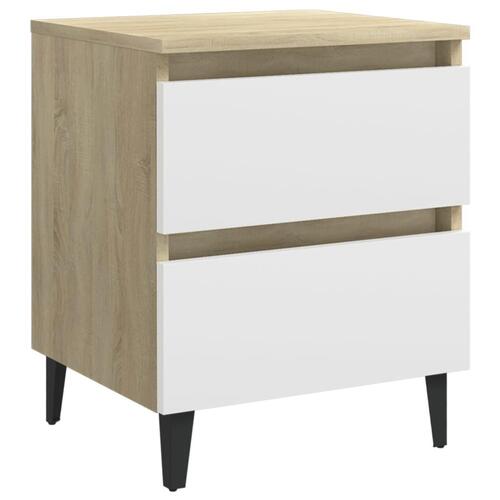 Sengeskab 2 stk. 40x35x50 cm konstrueret træ hvid og sonoma-eg