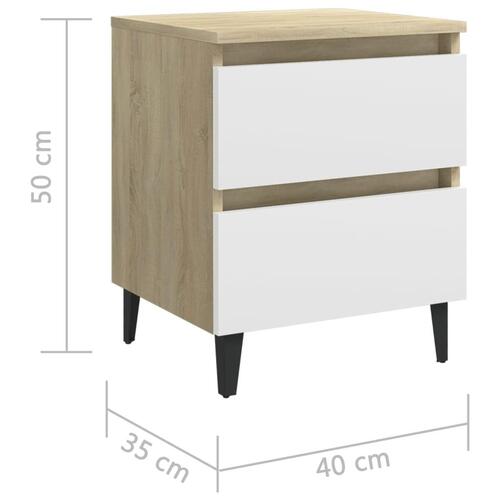 Sengeskab 2 stk. 40x35x50 cm konstrueret træ hvid og sonoma-eg
