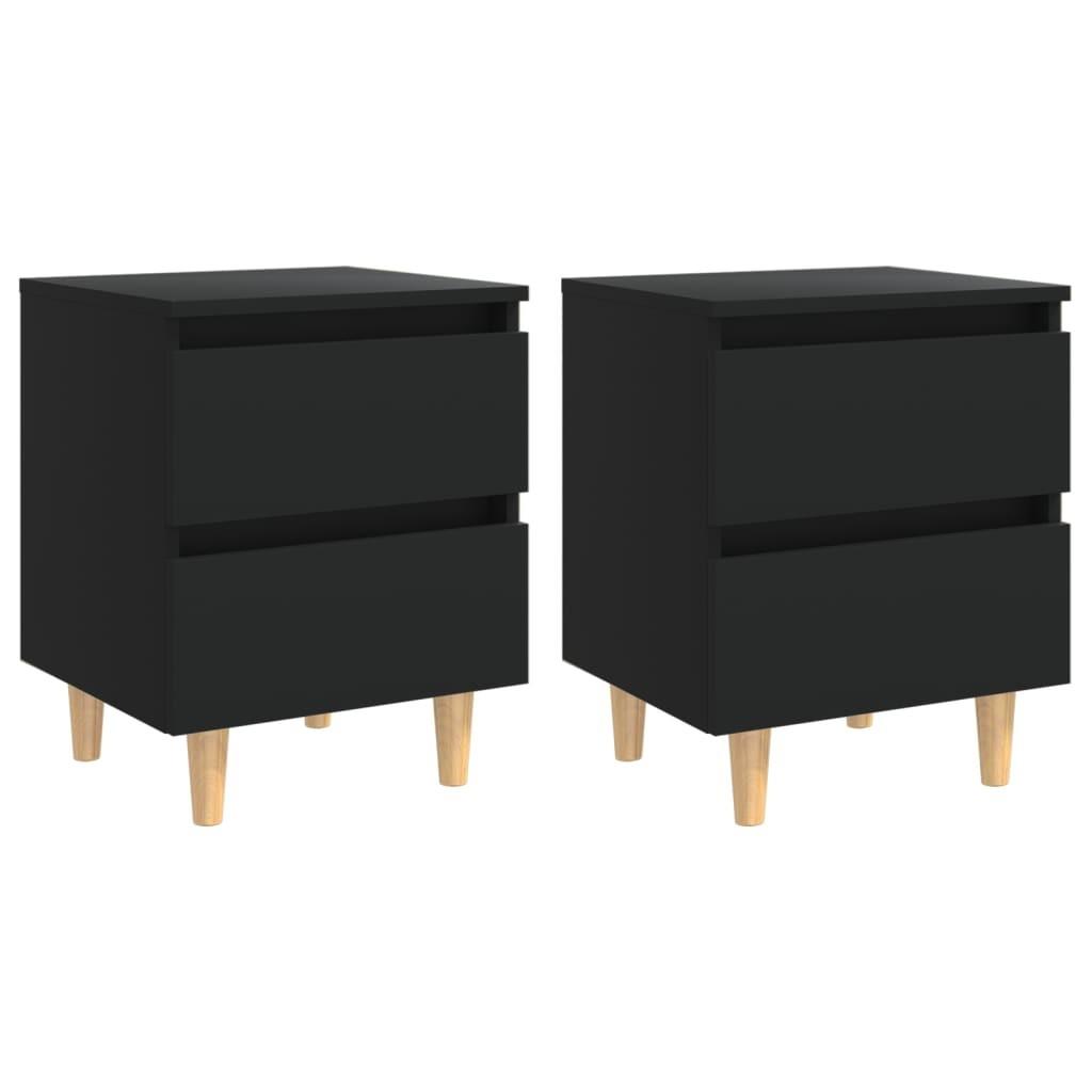 Sengeskabe med ben i massivt fyrretræ 2 stk. 40x35x50 cm sort