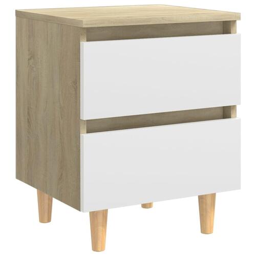 Sengeskabe med ben i massivt fyrretræ 2 stk. 40x35x50 cm hvid og sonoma-eg