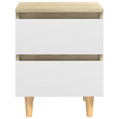 Sengeskabe med ben i massivt fyrretræ 2 stk. 40x35x50 cm hvid og sonoma-eg