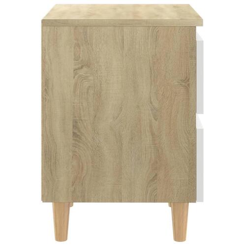Sengeskabe med ben i massivt fyrretræ 2 stk. 40x35x50 cm hvid og sonoma-eg