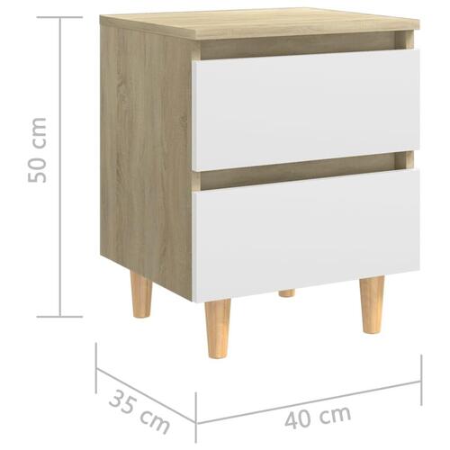 Sengeskabe med ben i massivt fyrretræ 2 stk. 40x35x50 cm hvid og sonoma-eg