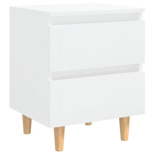 Sengeskabe med ben i massivt fyrretræ 2 stk. 40x35x50 cm hvid højglans