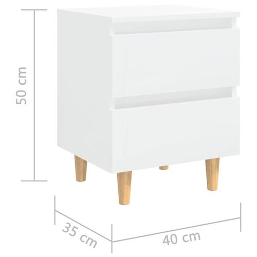 Sengeskabe med ben i massivt fyrretræ 2 stk. 40x35x50 cm hvid højglans