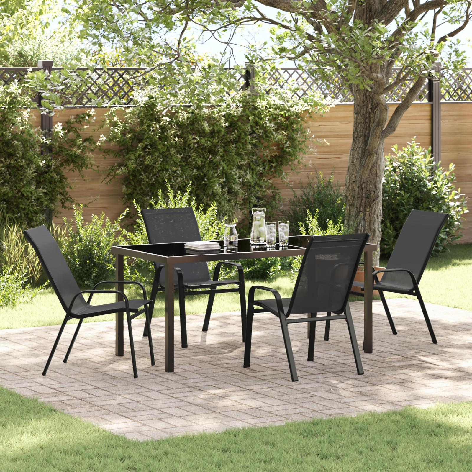 5 Delers Have Dining Set Sort Textilene og Stål