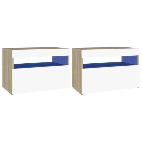 Tv-borde med LED-lys 2 stk. 60x35x40 cm hvid og sonoma-eg