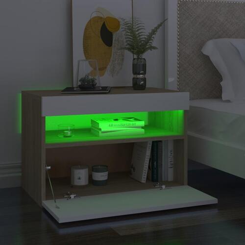 Tv-borde med LED-lys 2 stk. 60x35x40 cm hvid og sonoma-eg