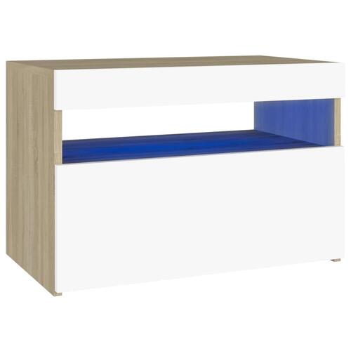 Tv-borde med LED-lys 2 stk. 60x35x40 cm hvid og sonoma-eg