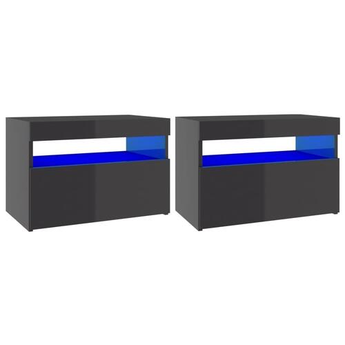 Tv-borde med LED-lys 2 stk. 60x35x40 cm grå højglans