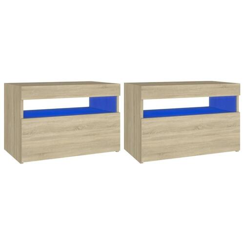 Tv-borde med LED-lys 2 stk. 60x35x40 cm sonoma-eg