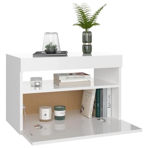 Tv-skab med LED-lys 60x35x40 cm hvid højglans