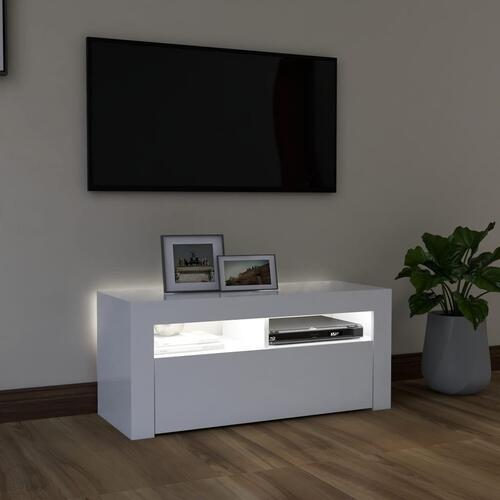 Tv-skab med LED-lys 90x35x40 cm hvid