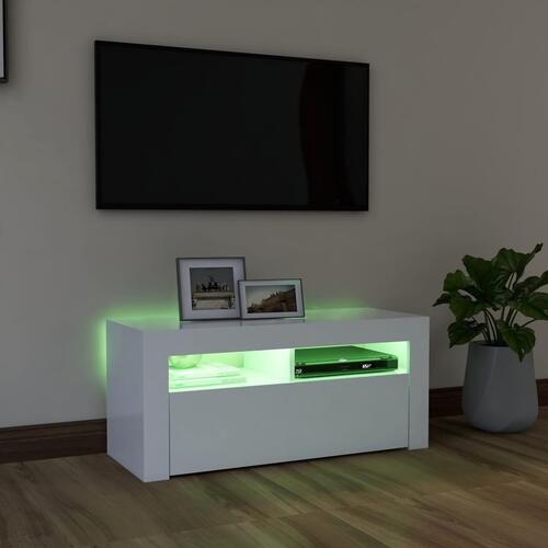 Tv-skab med LED-lys 90x35x40 cm hvid