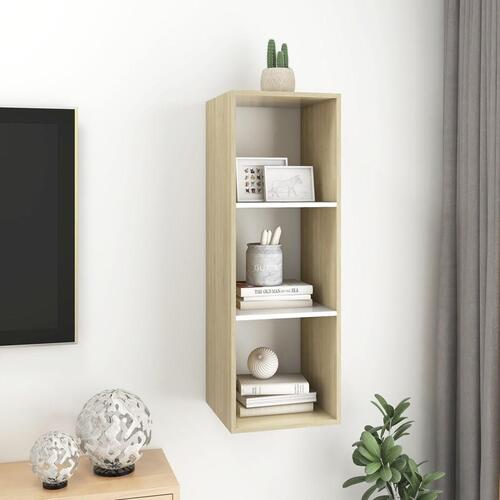 Væghængt tv-skab 37x37x107 cm konstrueret træ sonoma-eg og hvid