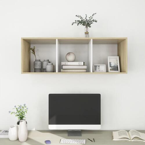 Væghængt tv-skab 37x37x107 cm konstrueret træ sonoma-eg og hvid