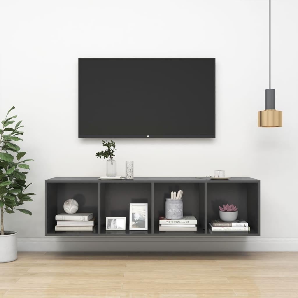 Væghængt tv-skab 37x37x142,5 cm konstrueret træ grå