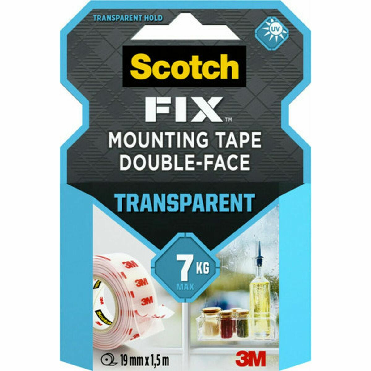 Scotch dobbeltsidet monteringstape, gennemsigtig 19 mm × 1,5 m billede