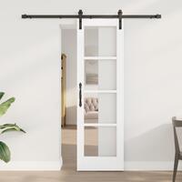 Glidende Dør med Hardware Sæt 'ORKDAL'Hvid Massivt Træ & Glas, Indvendig Dør med Glas 'ORKDAL'Hvid 61x198,5x4 cm