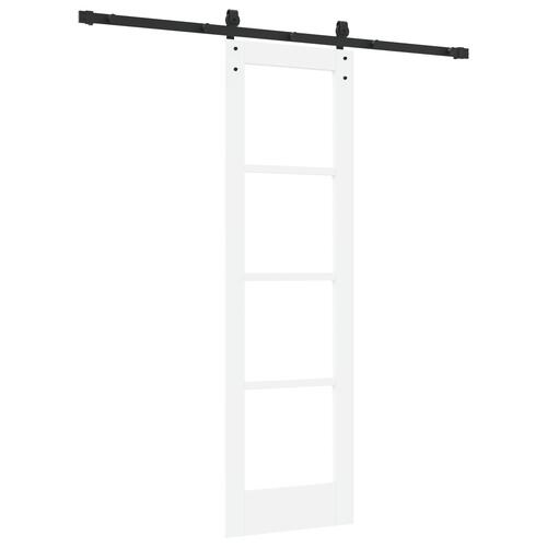 Glidende Dør med Hardware Sæt 'ORKDAL'Hvid Massivt Træ & Glas, Indvendig Dør med Glas 'ORKDAL'Hvid 61x198,5x4 cm