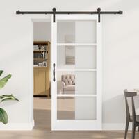 Glidende Dør med Hardware Sæt 'ORKDAL'Hvid Solid Træ&Glas, Indvendig Dør med Glas 'ORKDAL'Hvid 86x198,5x4 cm