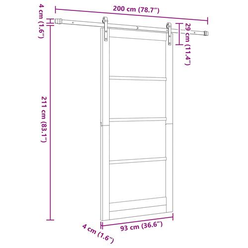 Glidedør med hardware sæt 'ORKDAL'Solidt træ & glas, Indvendig dør med glas 'ORKDAL'93x211x4 cm Solidt fyrretræ