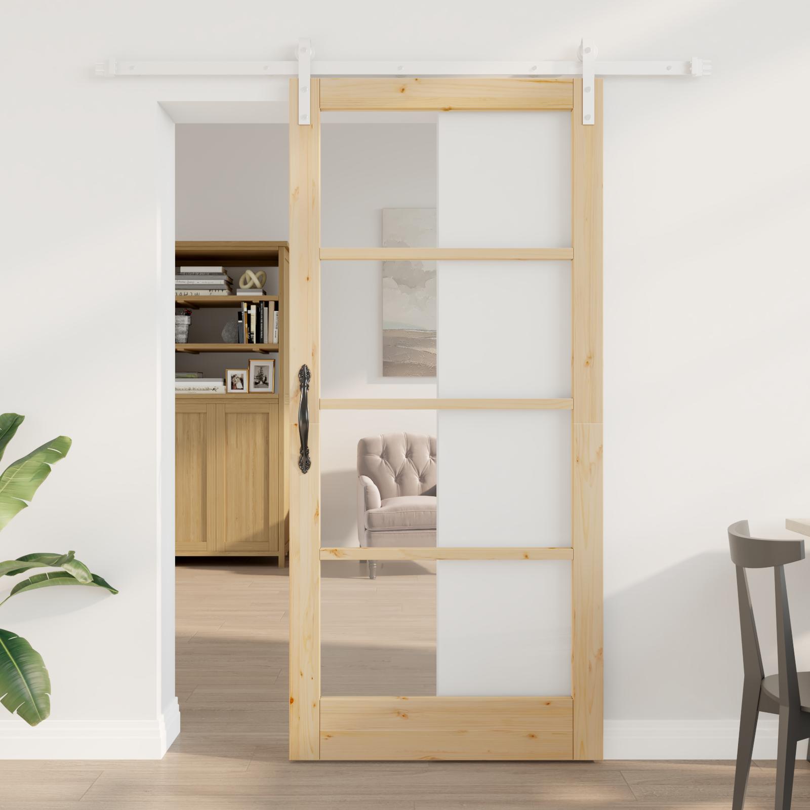 Skydedør ORKDAL naturfarvet 93 × 202 cm - fyrretræ og glas billede