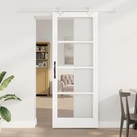 Glidende Dør med Hardware Sæt Hvid 83x211 cm Massivt Træ Furu, Indvendig Dør med Glas "ORKDAL" Hvid 83x211x4 cm