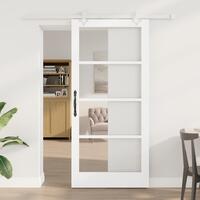 Glidende Dør med Hardware Sæt Hvid 93x202 cm Solid Træ Fyrretræ, Indvendig Dør med Glas "ORKDAL" Hvid 93x202x4 cm