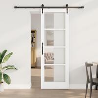 Glidende Dør med Hardware Sæt Hvid 73,5x211 cm Massivt Fyr, Indvendig Dør med Glas 'ORKDAL'Hvid 73,5x211x4 cm