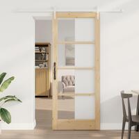 Glidende Dør med Hardware Sæt 86x211 cm Solid Træ Furu, Indvendig Dør med Glas 'ORKDAL'86x211x4 cm Solid Træ Furu