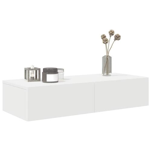 Væghylde med skuffer 80x33x17 cm konstrueret træ hvid (OUTLET C)
