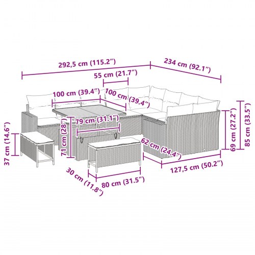 12 dele have sofa sæt med puder sort poly rattan, 3 dele have spisesæt med puder sort poly rattan