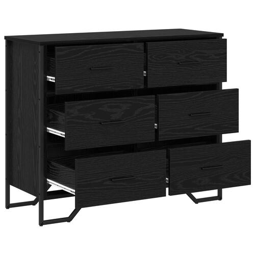 Kommode Sort Egetræ 91x35.5x74.5 cm Konstrueret Træ
