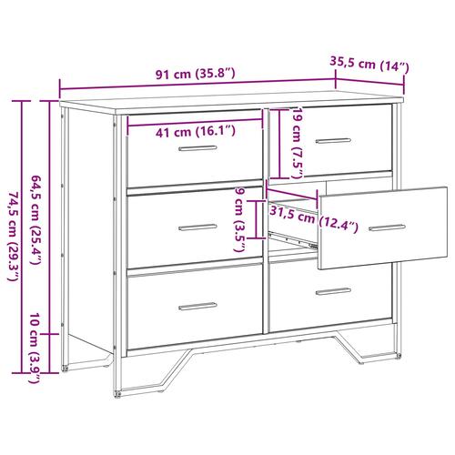 Kommode Sort Egetræ 91x35.5x74.5 cm Konstrueret Træ